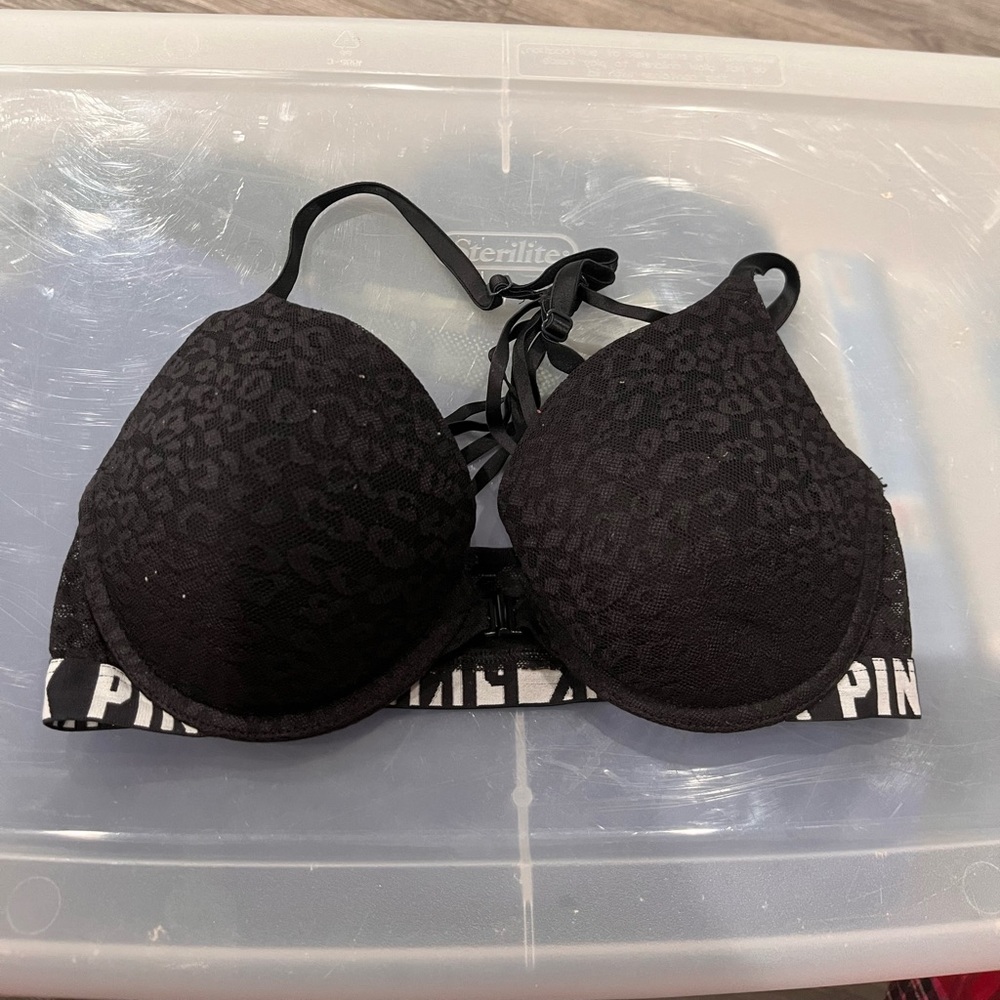 🌷PINK Victoria's Secret 32D Black Leopard Bra